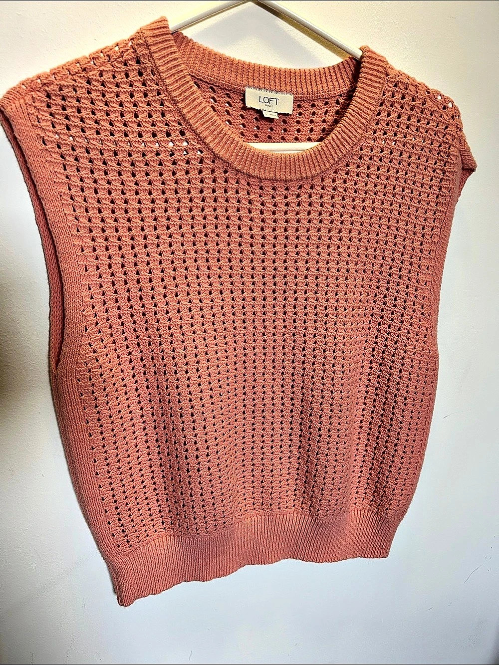 Loft Open Knit Sweater Vest in Orange
